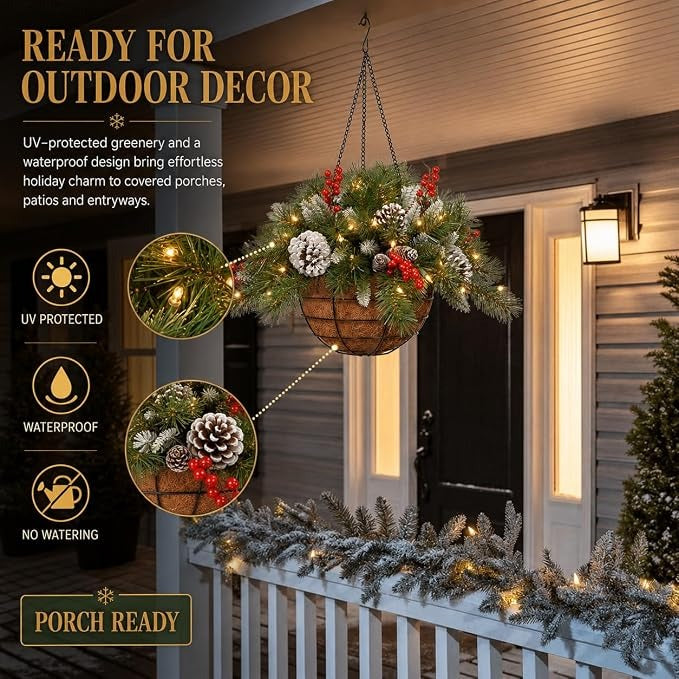 🎄Christmas Promotion 49% OFF🔥Pre-Lit Artificial Christmas Hanging Basket