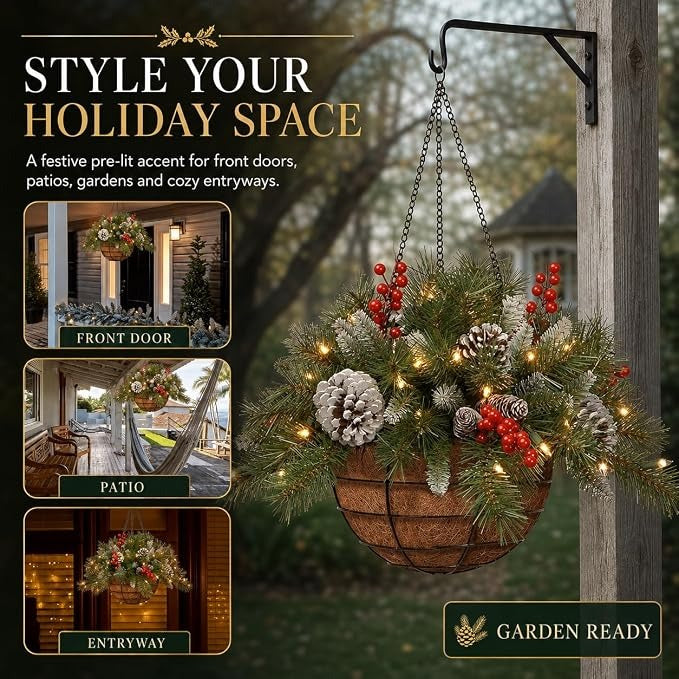 🎄Christmas Promotion 49% OFF🔥Pre-Lit Artificial Christmas Hanging Basket