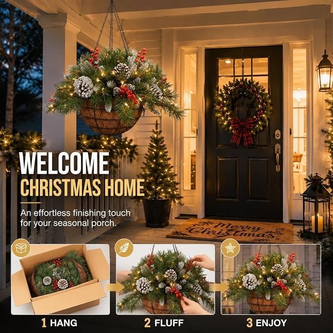 🎄Christmas Promotion 49% OFF🔥Pre-Lit Artificial Christmas Hanging Basket
