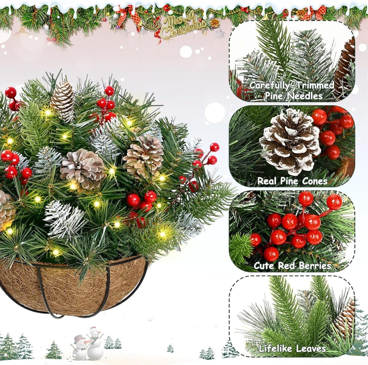 🎄Christmas Promotion 49% OFF🔥Pre-Lit Artificial Christmas Hanging Basket