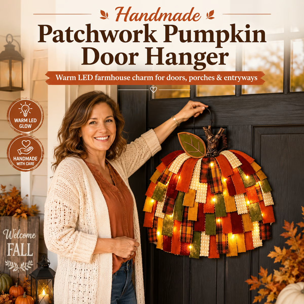 🔥Handmade Patchwork Pumpkin Door Hanger🎃