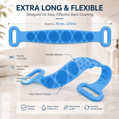✨🛁 Double-Sided Silicone Back Scrubber – Long Exfoliating Bath Brush