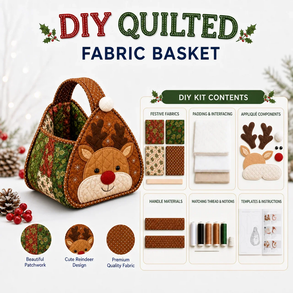 🎉🎄 Christmas Character Quilted DIY Carry Basket🎁