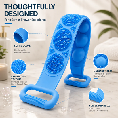 ✨🛁 Double-Sided Silicone Back Scrubber – Long Exfoliating Bath Brush