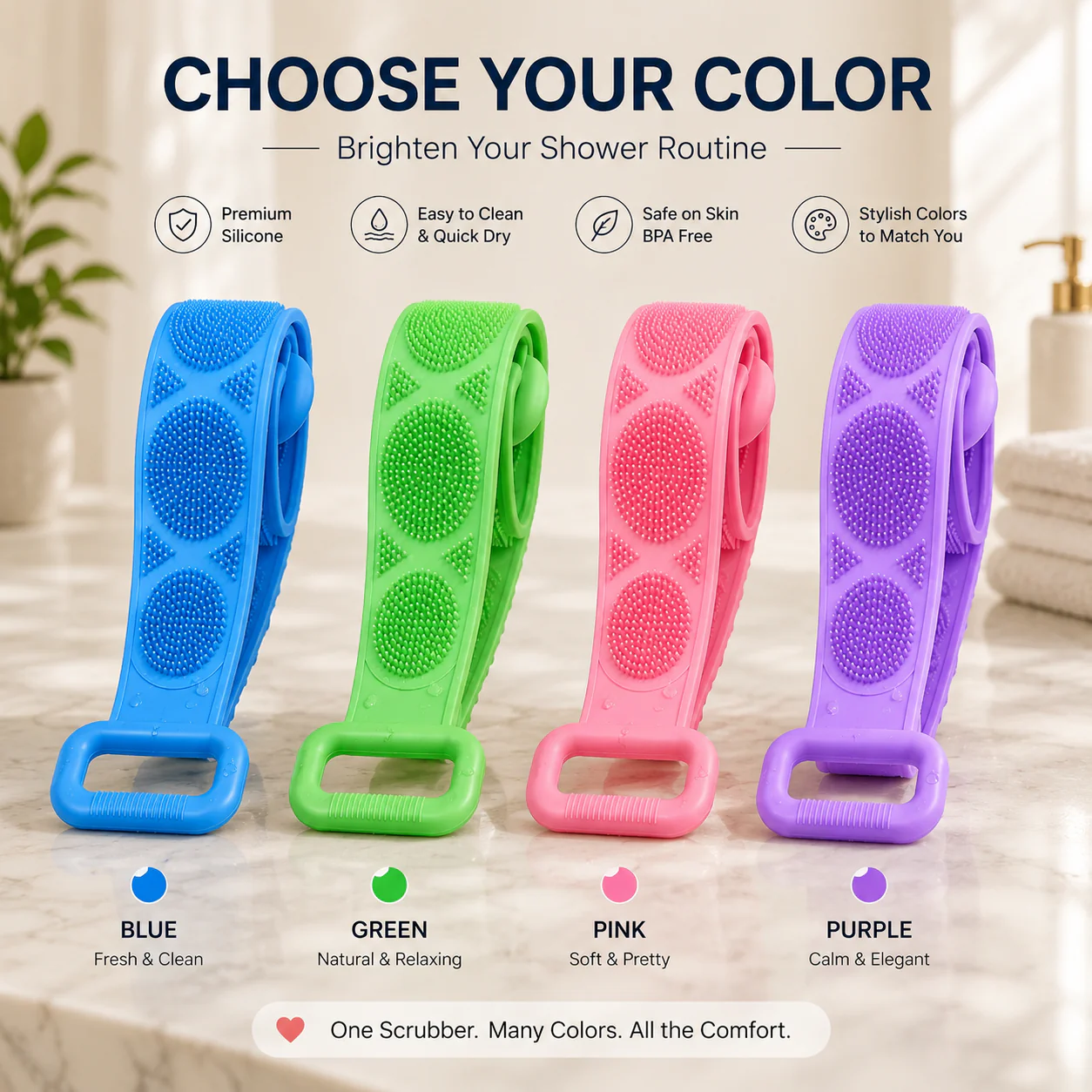 ✨🛁 Double-Sided Silicone Back Scrubber – Long Exfoliating Bath Brush