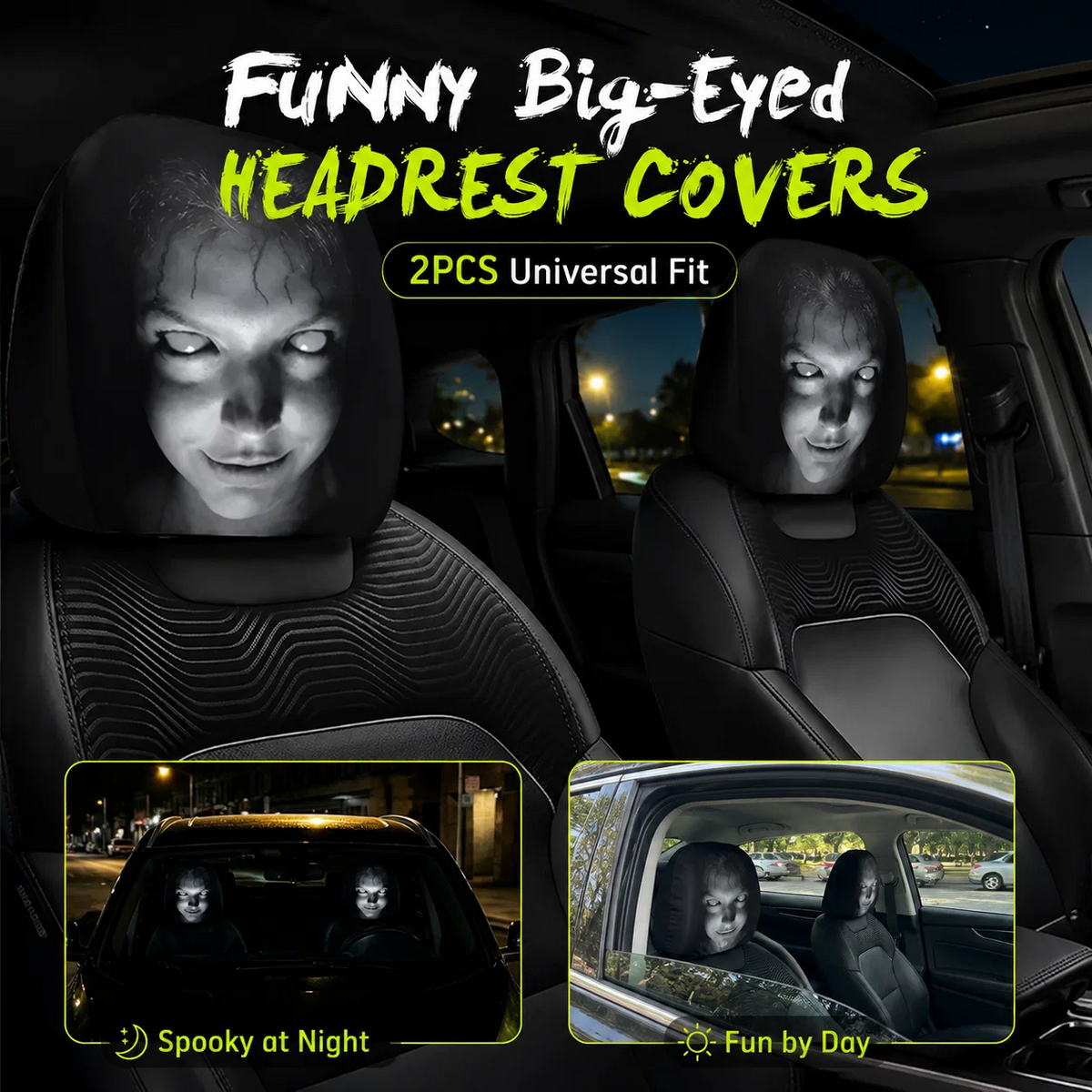 🔥HOT SALE 55% OFF😆 Funny Cartoon Car Headrest Covers – 2PCS Universal Fit 🚗