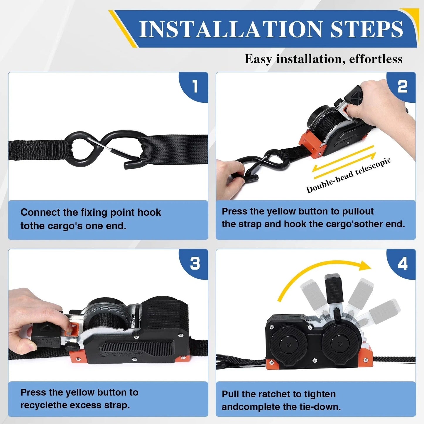 🔧 Dual-End Retractable Ratchet Straps 🛻