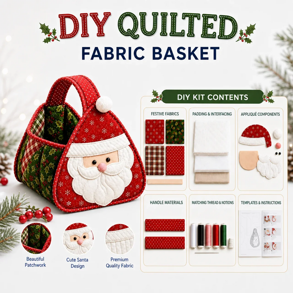 🎉🎄 Christmas Character Quilted DIY Carry Basket🎁