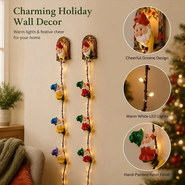🎄✨Handmade Climbing Gnome Christmas StringLights, Indoor OutdoorWall Hanging Holiday Decor