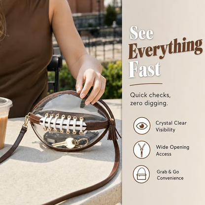 Clear Football Shaped Crossbody Bag, Transparent PVC Stadium Approved Game Day Bag 🏈