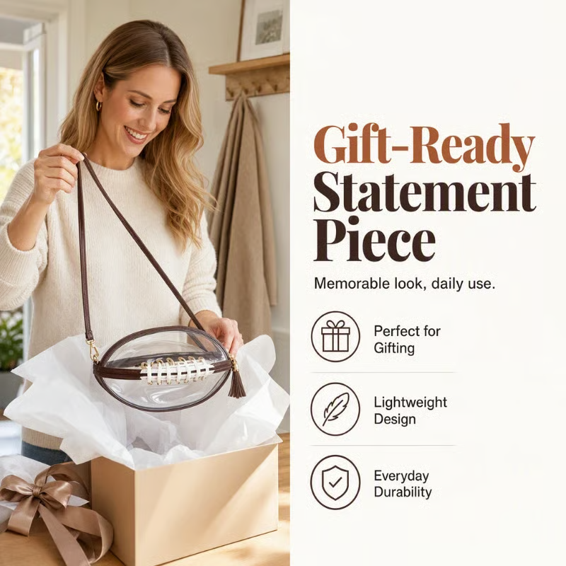Clear Football Shaped Crossbody Bag, Transparent PVC Stadium Approved Game Day Bag 🏈