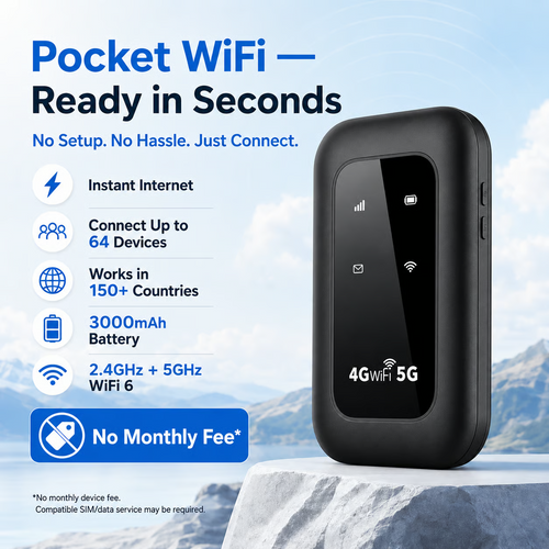 📶⚡Pocket WiFi 6 Global Travel Hotspot Instant Internet No Monthly Device Fee