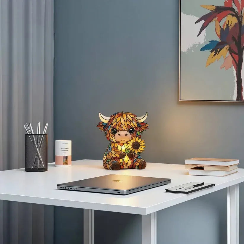 ✨Highland Cow LED Night Light - Cute Resin Animal Figurine Table Lamp (USB)🎁🐮