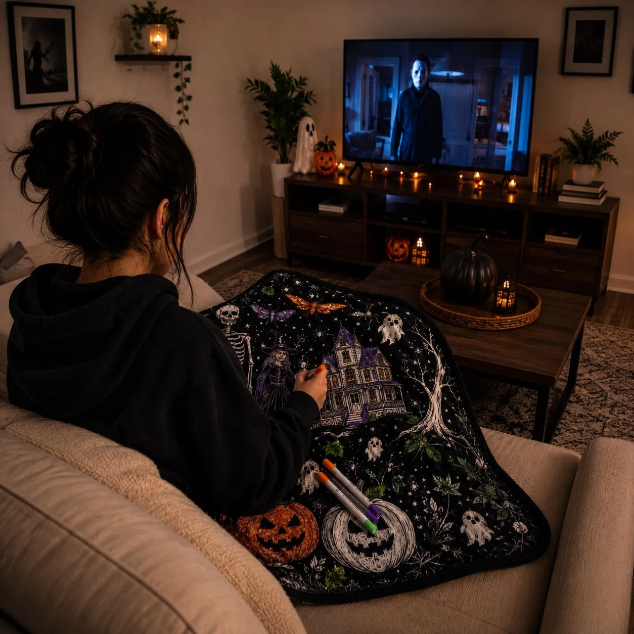 🔥Last Day 49% OFF - 🎃👻Trick Or Trace Halloween Coloring Blanket🎨