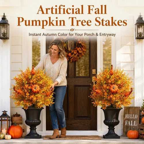 💥Limited Stock 49% OFF-🍂Artificial Fall Pumpkin Tree Stakes– 🧡Full, Lush & Fade-Resistant