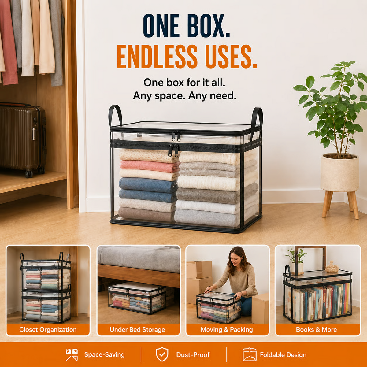 🔥Last Day 49% OFF📦 Large Clear Thick Plastic Storage Box with Hinged Lid