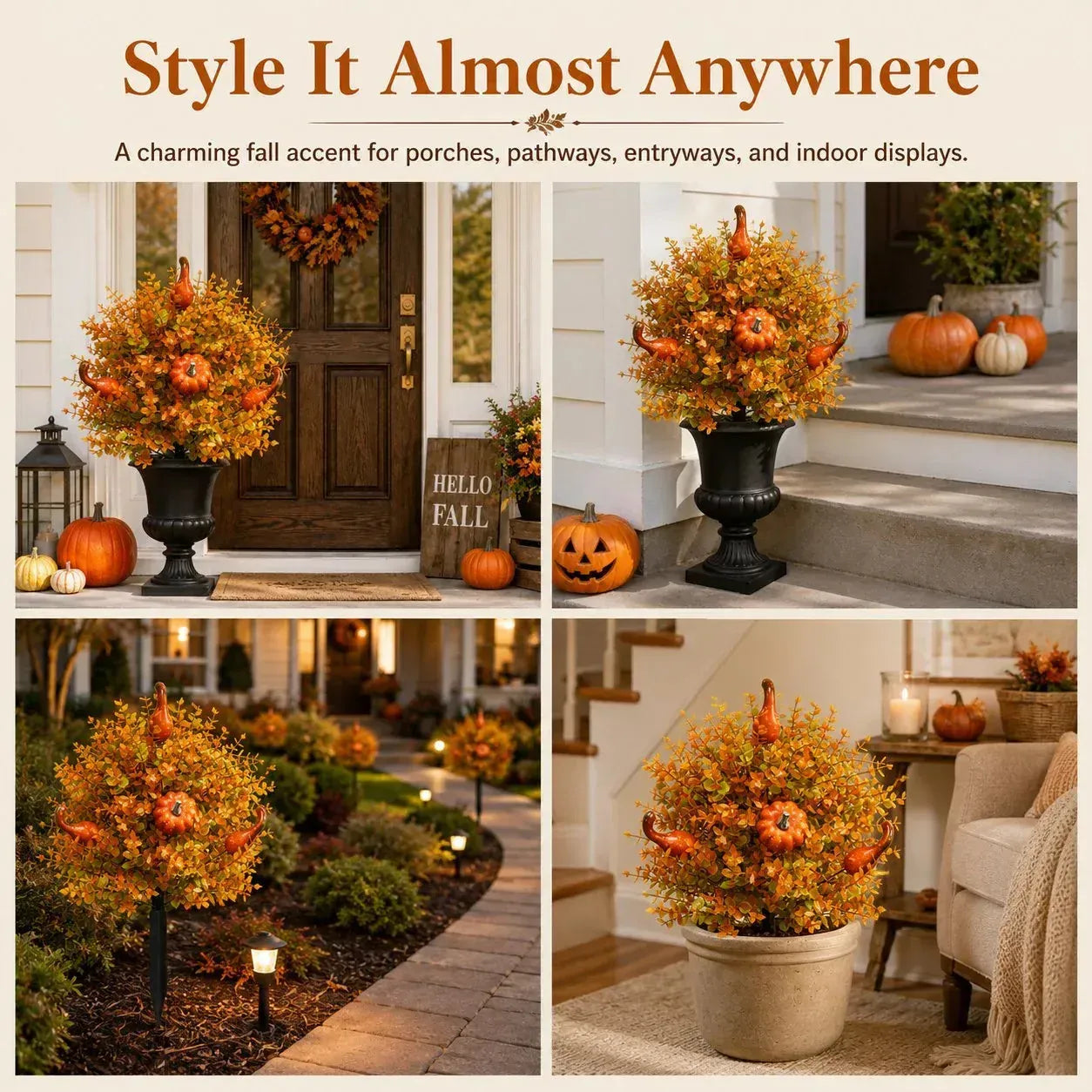 💥Limited Stock 49% OFF-🍂Artificial Fall Pumpkin Tree Stakes– 🧡Full, Lush & Fade-Resistant