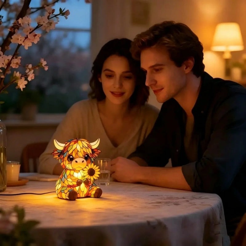 ✨Highland Cow LED Night Light - Cute Resin Animal Figurine Table Lamp (USB)🎁🐮