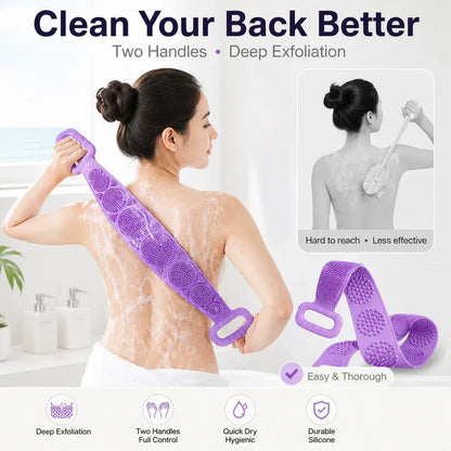 ✨🛁 Double-Sided Silicone Back Scrubber – Long Exfoliating Bath Brush