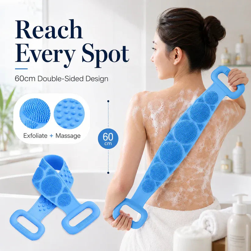✨🛁 Double-Sided Silicone Back Scrubber – Long Exfoliating Bath Brush