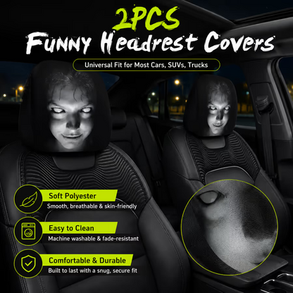 🔥HOT SALE 55% OFF😆 Funny Cartoon Car Headrest Covers – 2PCS Universal Fit 🚗