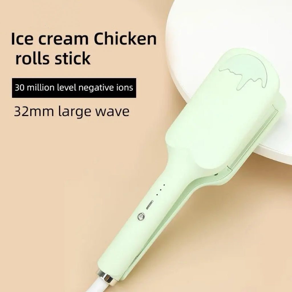 🔥32MM Deep V Beach Wave Crimper, Negative Ion Fast Heating Hair Waver Curler