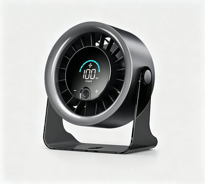 100-Speed Rechargeable Desktop Turbo Fan | Quiet Portable Digital Display Table Cooling Fan for Office & Travel