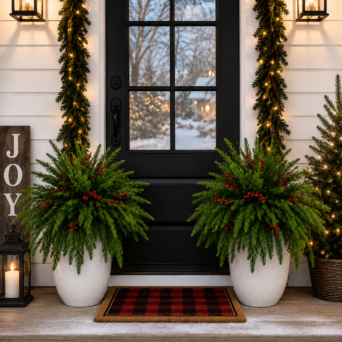 🔥 🎄Snow-Covered Cedar & Red Berries – Christmas Holiday Decor