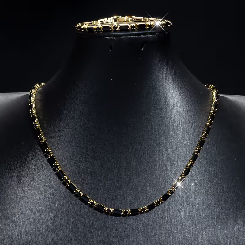 ✨ Sparkling Jewelry Set for Men – Statement Cubic Zircon Necklace & Bracelet Set – Refined Street Luxe Style ✨
