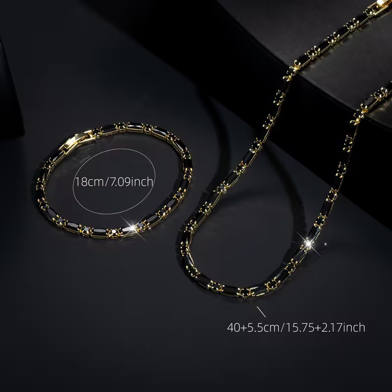 ✨ Sparkling Jewelry Set for Men – Statement Cubic Zircon Necklace & Bracelet Set – Refined Street Luxe Style ✨