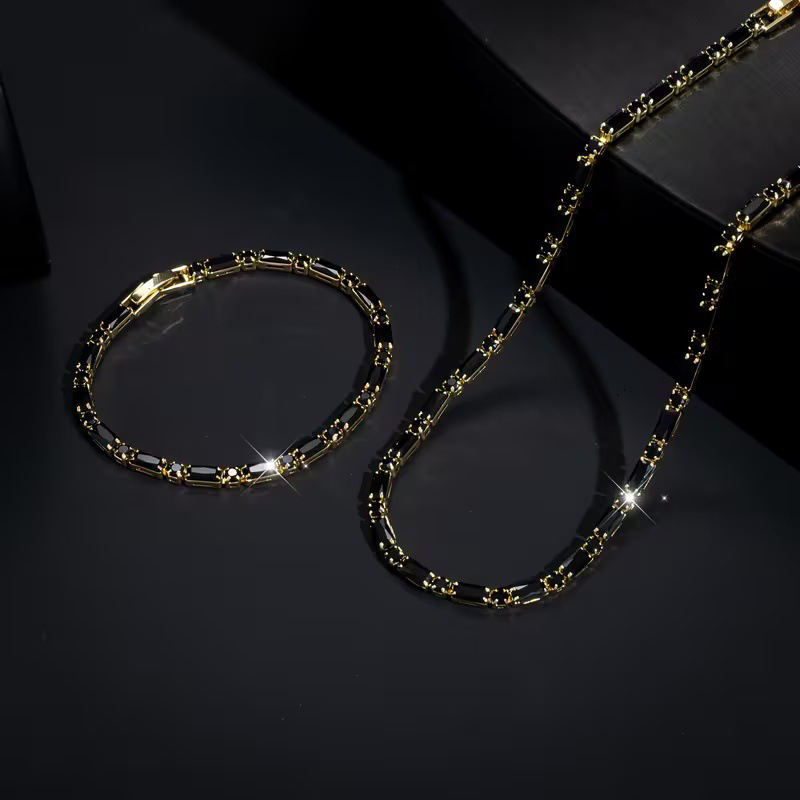 ✨ Sparkling Jewelry Set for Men – Statement Cubic Zircon Necklace & Bracelet Set – Refined Street Luxe Style ✨