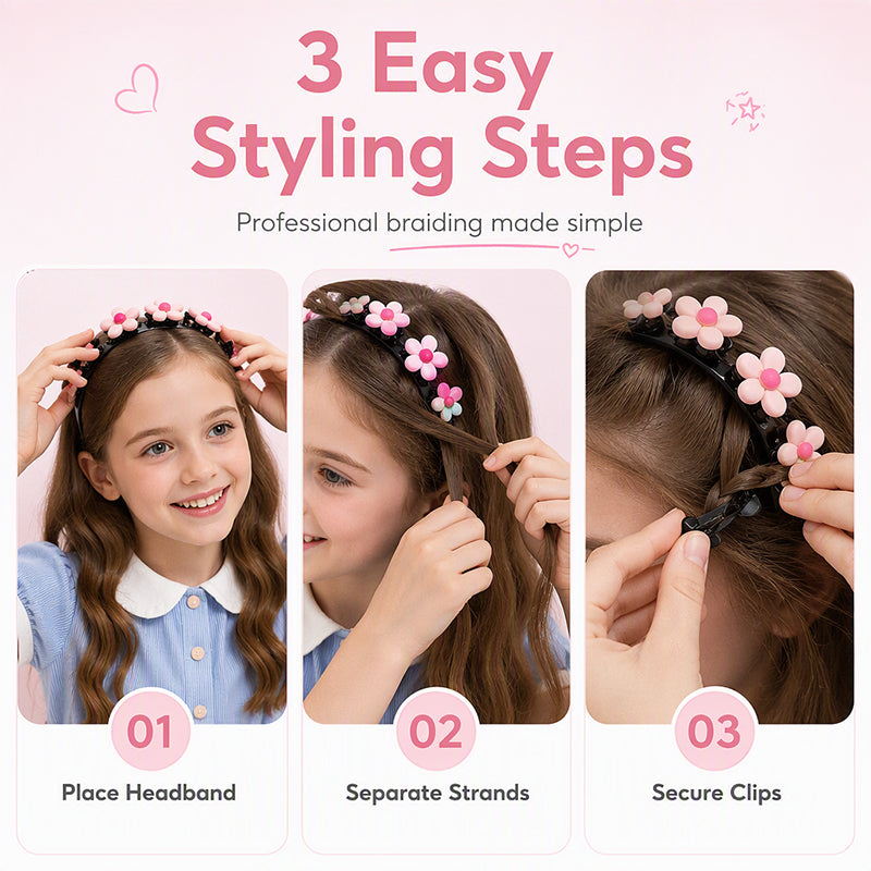 ✨ Cartoon Braiding Headband — Integrated Mini Clips, Instant Braids for Girls