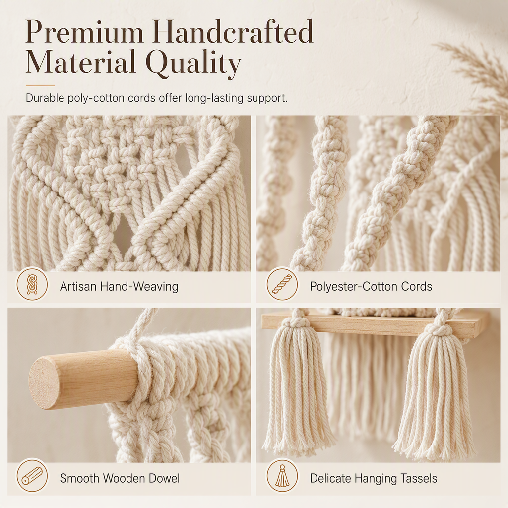 ⏳Time-Limited Special⏰Bohemian Hand Woven Macrame Wall Hanging Floating Shelf for Books and Plants Living Room Decor