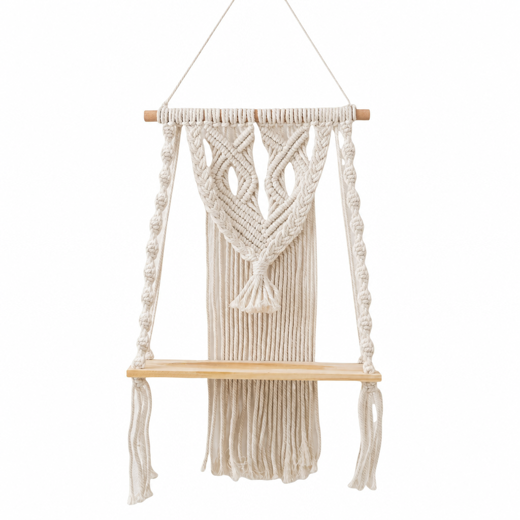 ⏳Time-Limited Special⏰Bohemian Hand Woven Macrame Wall Hanging Floating Shelf for Books and Plants Living Room Decor