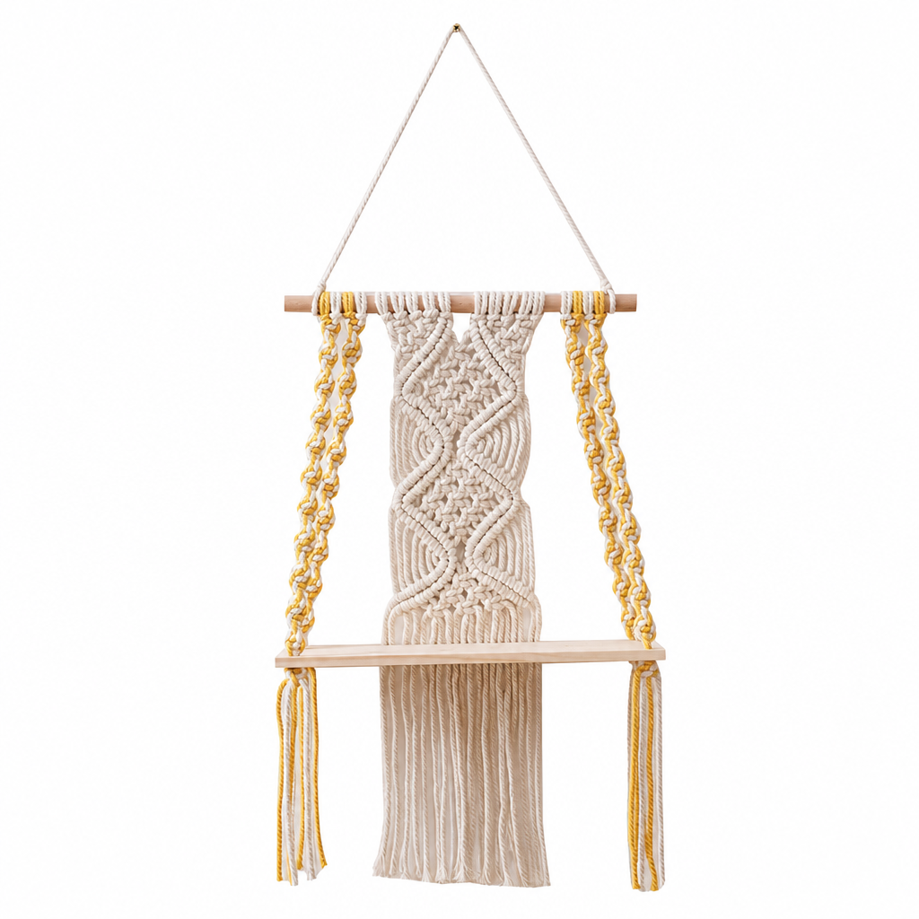⏳Time-Limited Special⏰Bohemian Hand Woven Macrame Wall Hanging Floating Shelf for Books and Plants Living Room Decor