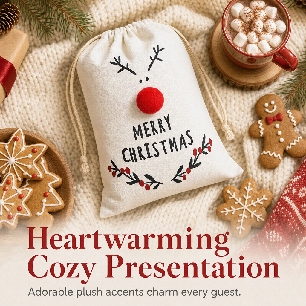 🔥Last Day 50%OFF-🎅Christmas Cotton Linen Drawstring Gift Bags with Red Nosed Elk 15x20cm