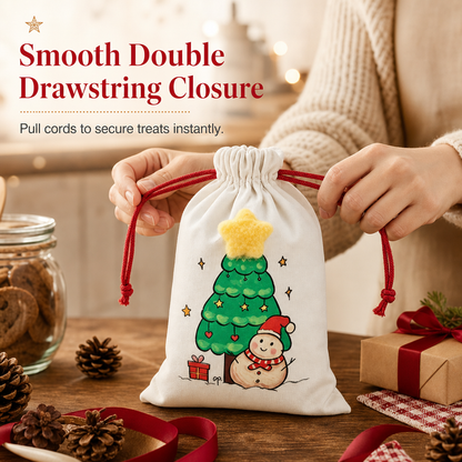 🔥Last Day 50%OFF-🎅Christmas Cotton Linen Drawstring Gift Bags with Red Nosed Elk 15x20cm