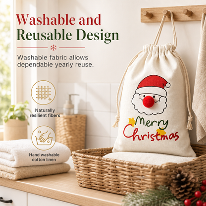 🔥Last Day 50%OFF-🎅Christmas Cotton Linen Drawstring Gift Bags with Red Nosed Elk 15x20cm