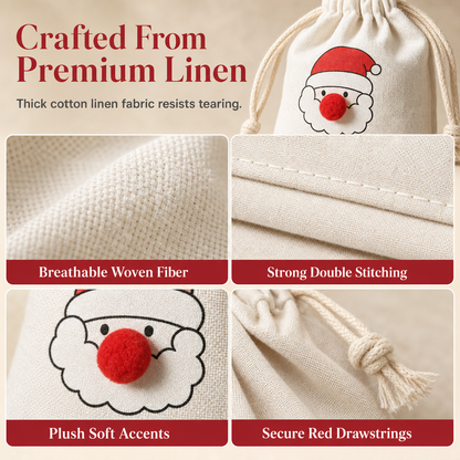 🔥Last Day 50%OFF-🎅Christmas Cotton Linen Drawstring Gift Bags with Red Nosed Elk 15x20cm