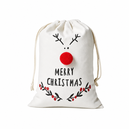 🔥Last Day 50%OFF-🎅Christmas Cotton Linen Drawstring Gift Bags with Red Nosed Elk 15x20cm