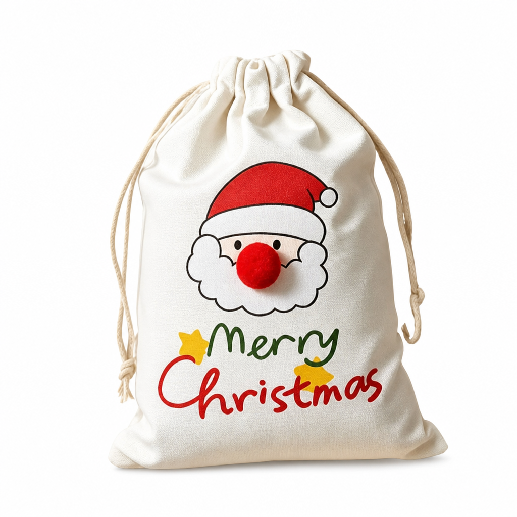 🔥Last Day 50%OFF-🎅Christmas Cotton Linen Drawstring Gift Bags with Red Nosed Elk 15x20cm