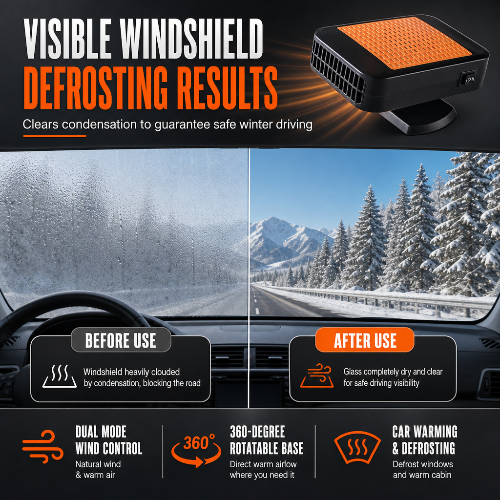 📢📢40% OFF ! !⏰Portable 12V Car and Windshield Defroster Defogger Fan